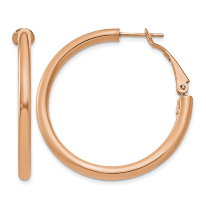 14k Rose Gold 3x36mm Polished Round Omega Back Tube Hoop Earrings
