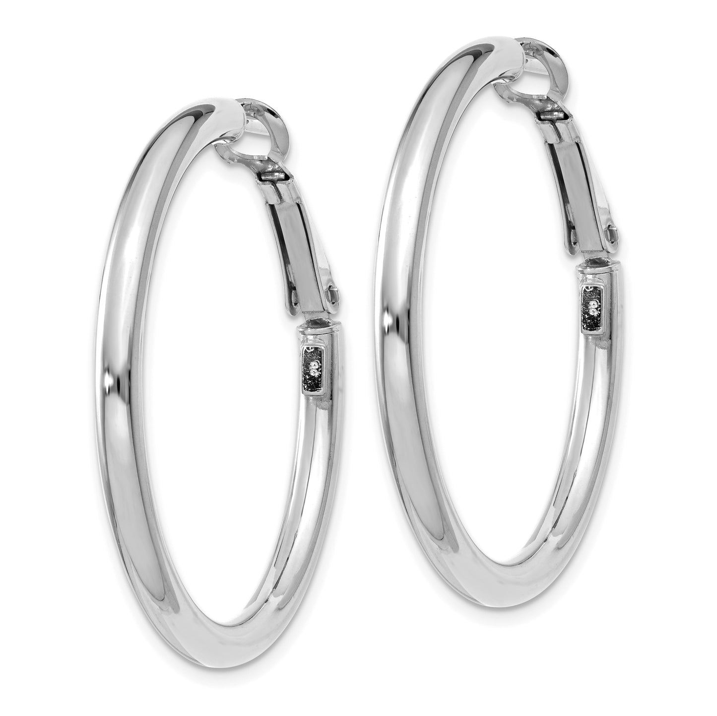 14k White Gold 3x36mm Polished Round Omega Back Tube Hoop Earrings