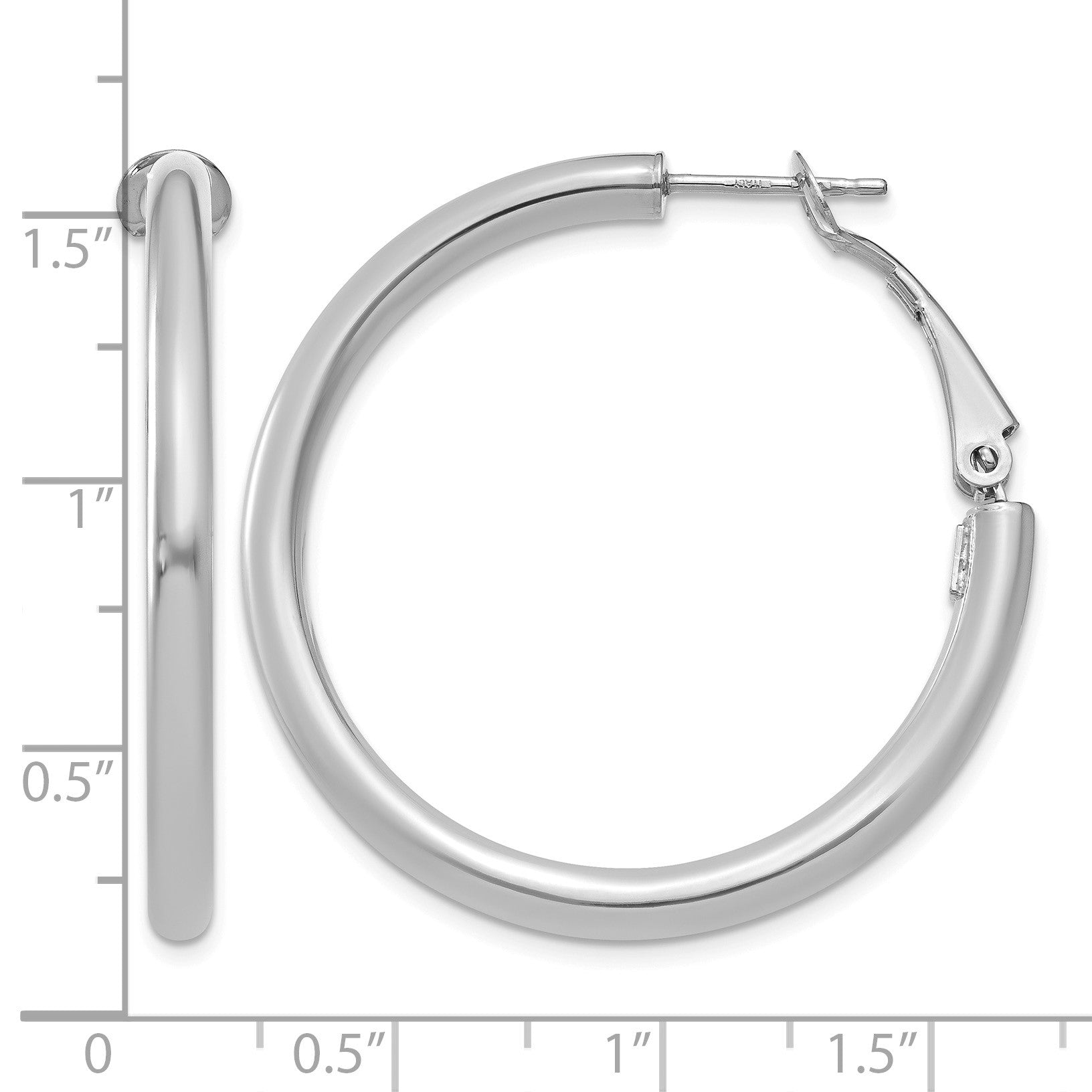14k White Gold 3x36mm Polished Round Omega Back Tube Hoop Earrings