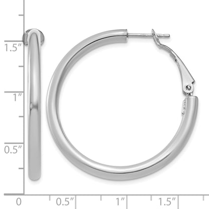 14k White Gold 3x36mm Polished Round Omega Back Tube Hoop Earrings