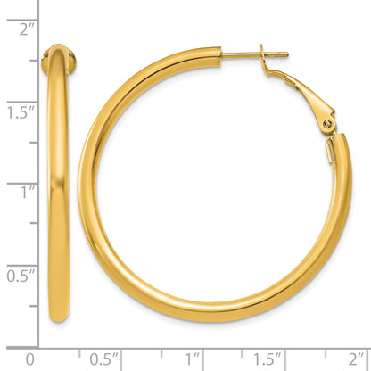 14k 3x41mm Polished Round Omega Back Tube Hoop Earrings