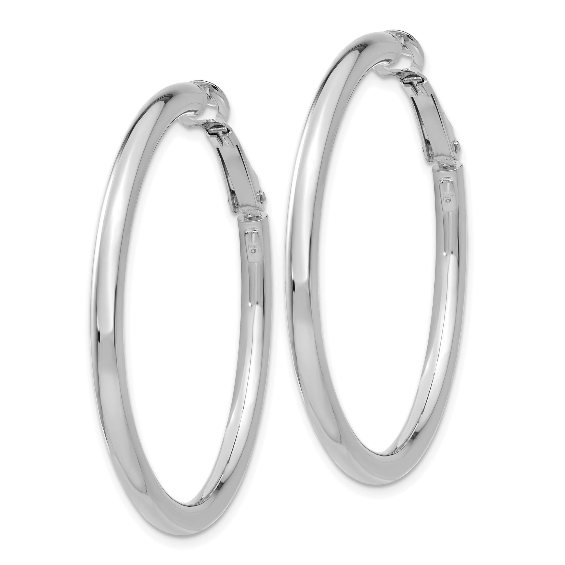 14k White Gold 3x41mm Polished Round Omega Back Tube Hoop Earrings