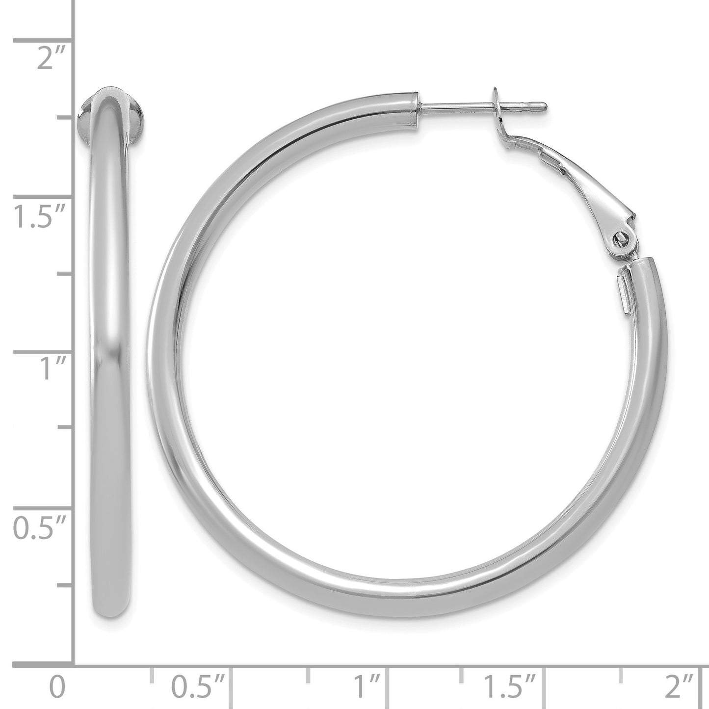 14k White Gold 3x41mm Polished Round Omega Back Tube Hoop Earrings