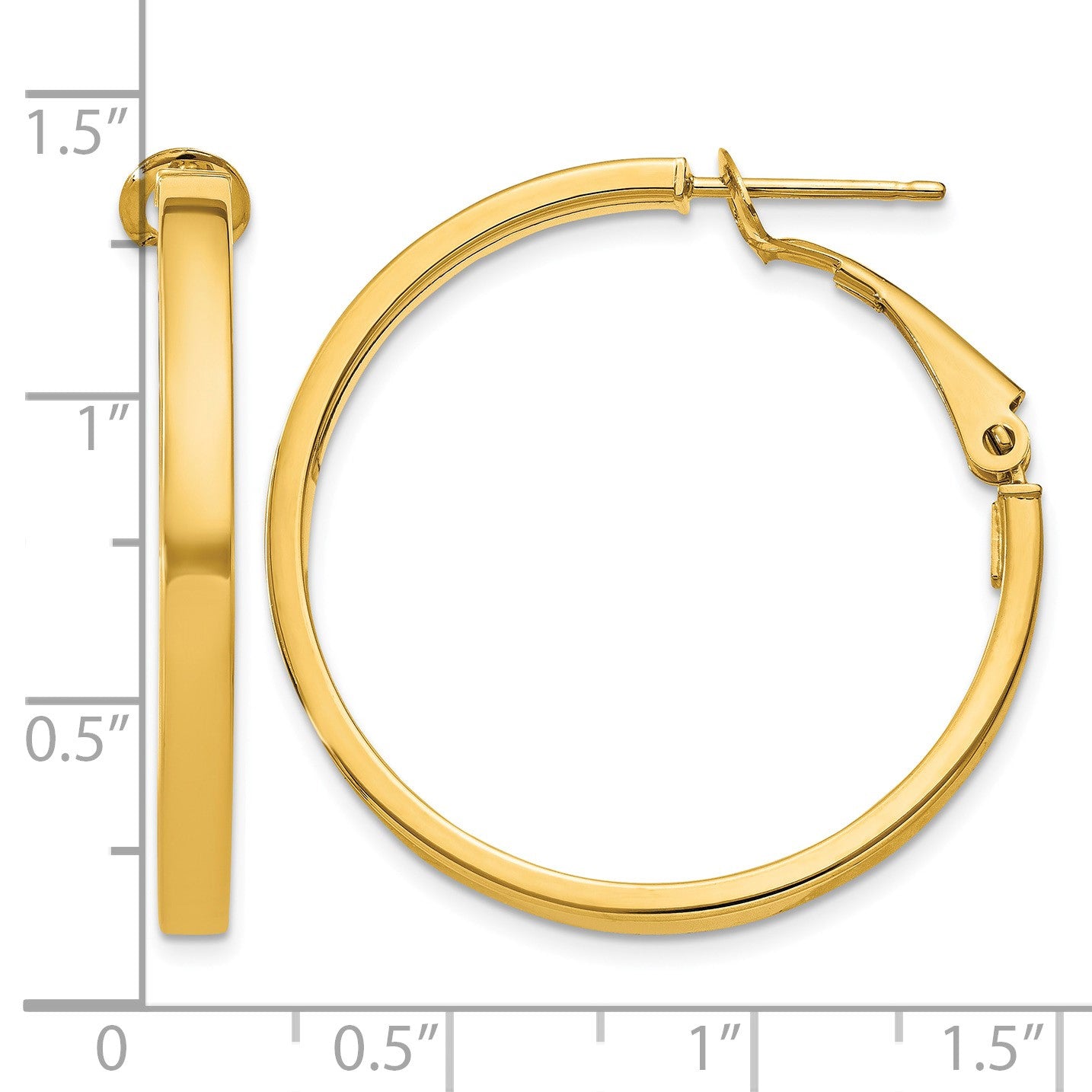 14k 3x30mm Polished Square Tube Omega Back Round Hoop Earrings