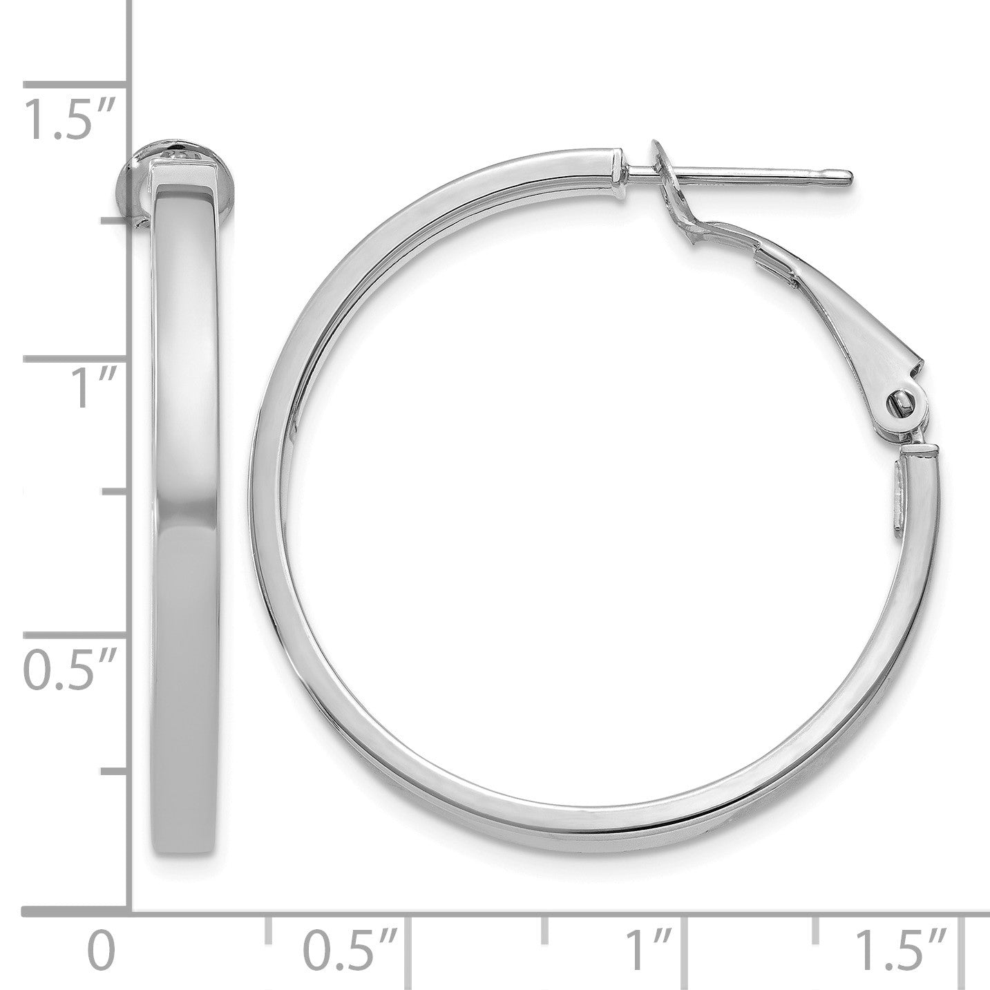 14k White Gold 3x30mm Polished Square Tube Omega Back Round Hoop Earrings