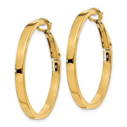 14k 3x35mm Polished Square Tube Omega Back Round Hoop Earrings