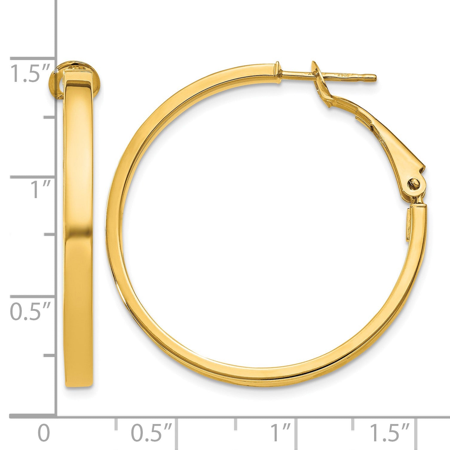 14k 3x35mm Polished Square Tube Omega Back Round Hoop Earrings