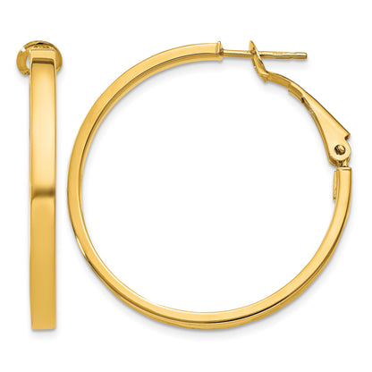 14k 3x35mm Polished Square Tube Omega Back Round Hoop Earrings