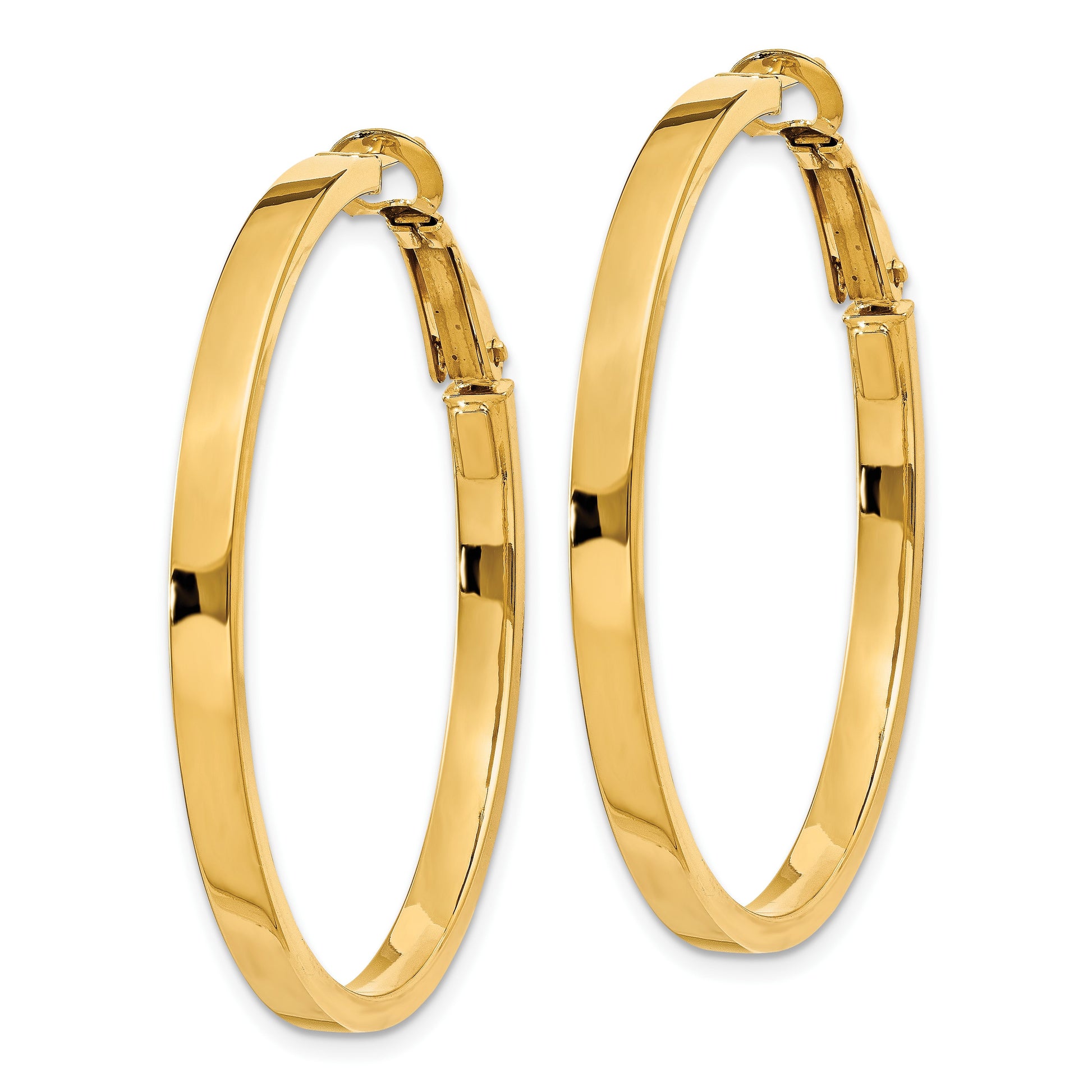 14k 3x40mm Polished Square Tube Omega Back Round Hoop Earrings