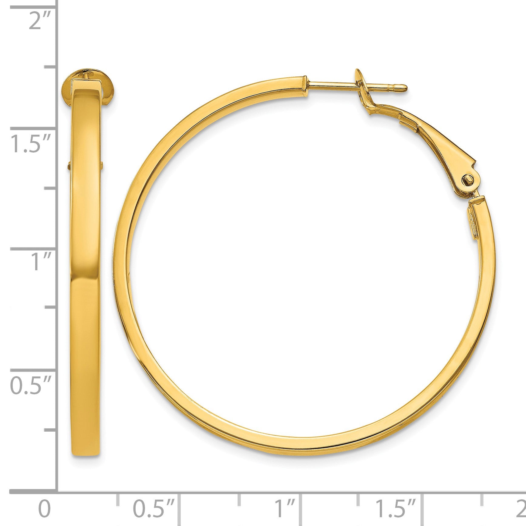 14k 3x40mm Polished Square Tube Omega Back Round Hoop Earrings