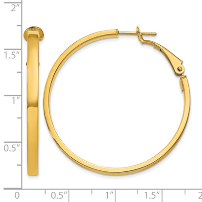 14k 3x40mm Polished Square Tube Omega Back Round Hoop Earrings