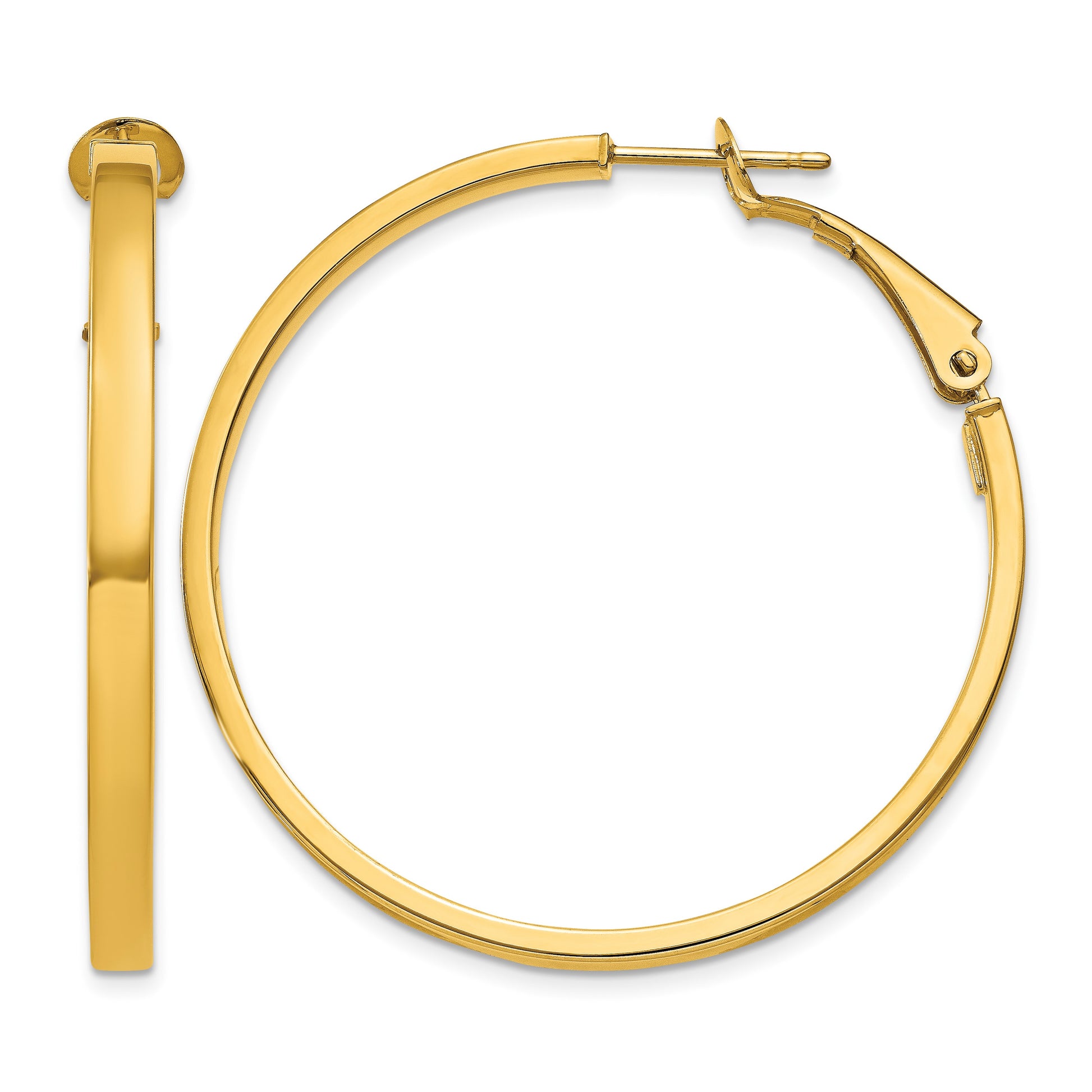14k 3x40mm Polished Square Tube Omega Back Round Hoop Earrings