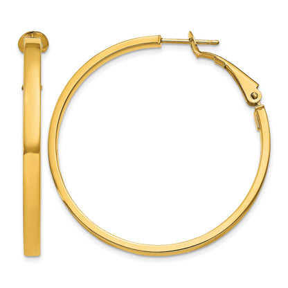 14k 3x40mm Polished Square Tube Omega Back Round Hoop Earrings