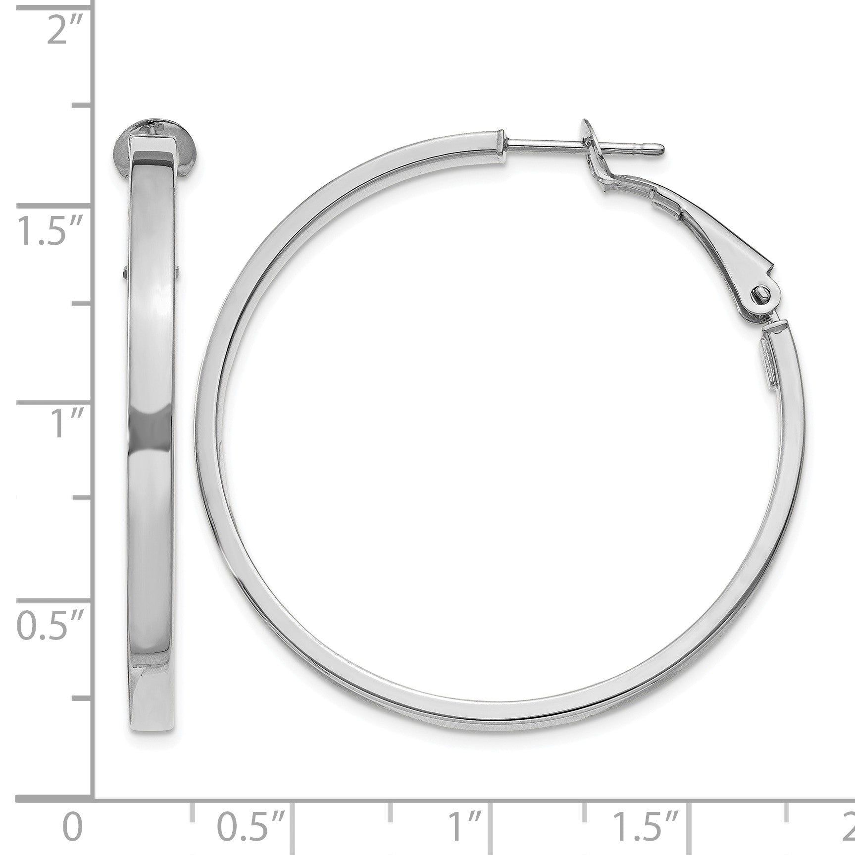 14k White Gold 3x40mm Polished Square Tube Omega Back Round Hoop Earrings
