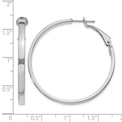 14k White Gold 3x40mm Polished Square Tube Omega Back Round Hoop Earrings
