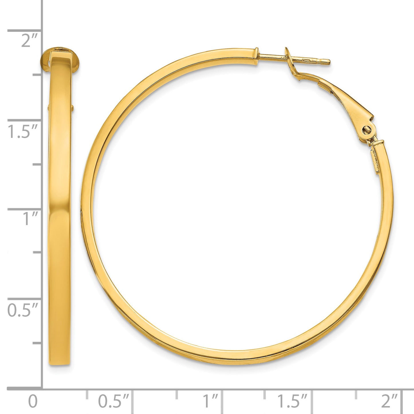 14k 3x45mm Polished Square Tube Omega Back Round Hoop Earrings