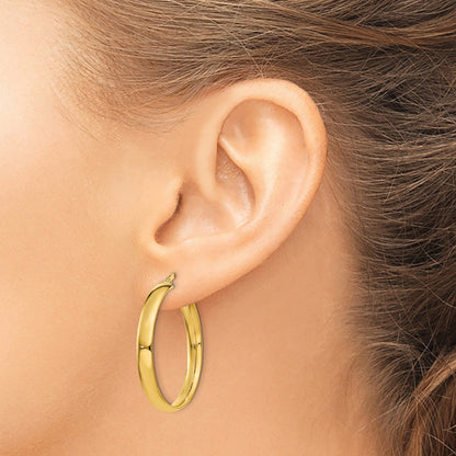 14k 4x30mm Polished Tube Hoop Earrings