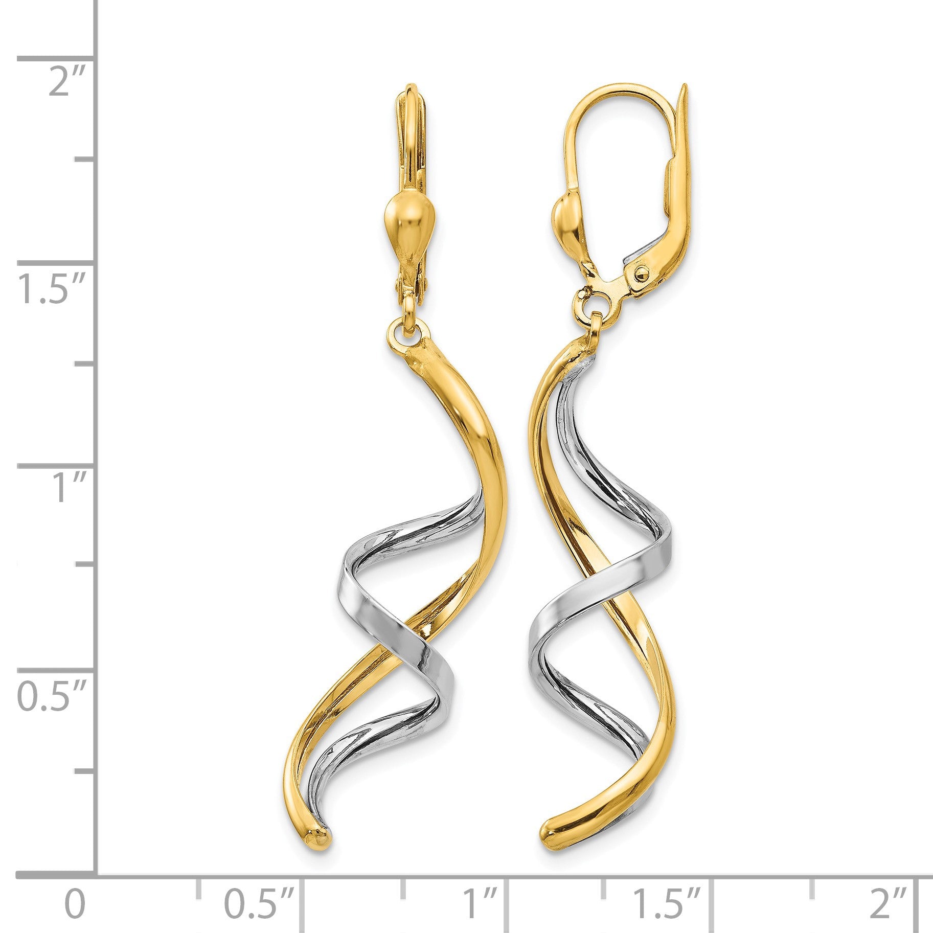 14K Two-tone Spiral Dangle Leverback Earrings