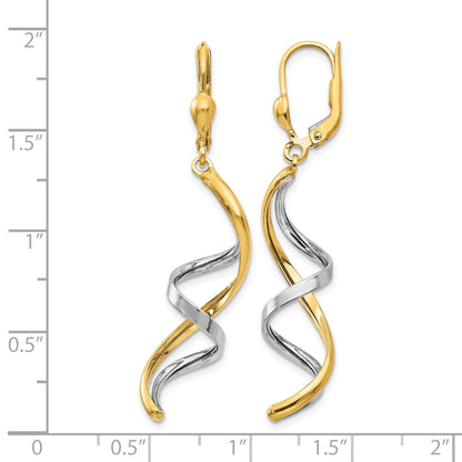 14K Two-tone Spiral Dangle Leverback Earrings