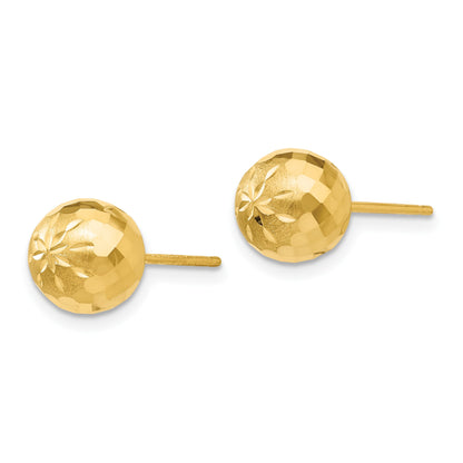 14k 8mm Diamond-cut Puffed Mirror Ball Post Earrings