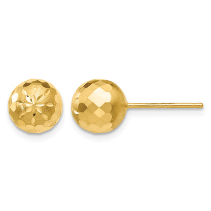 14k 8mm Diamond-cut Puffed Mirror Ball Post Earrings