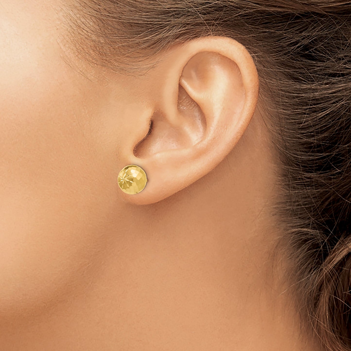 14k 9mm Diamond-cut Puffed Mirror Ball Post Earrings