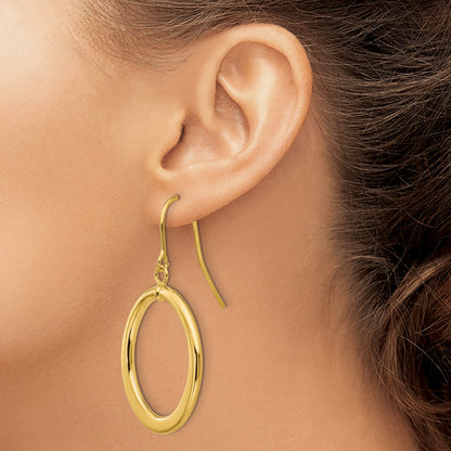 14k Polished Tapered Flat Oval Dangle French Hook Earrings