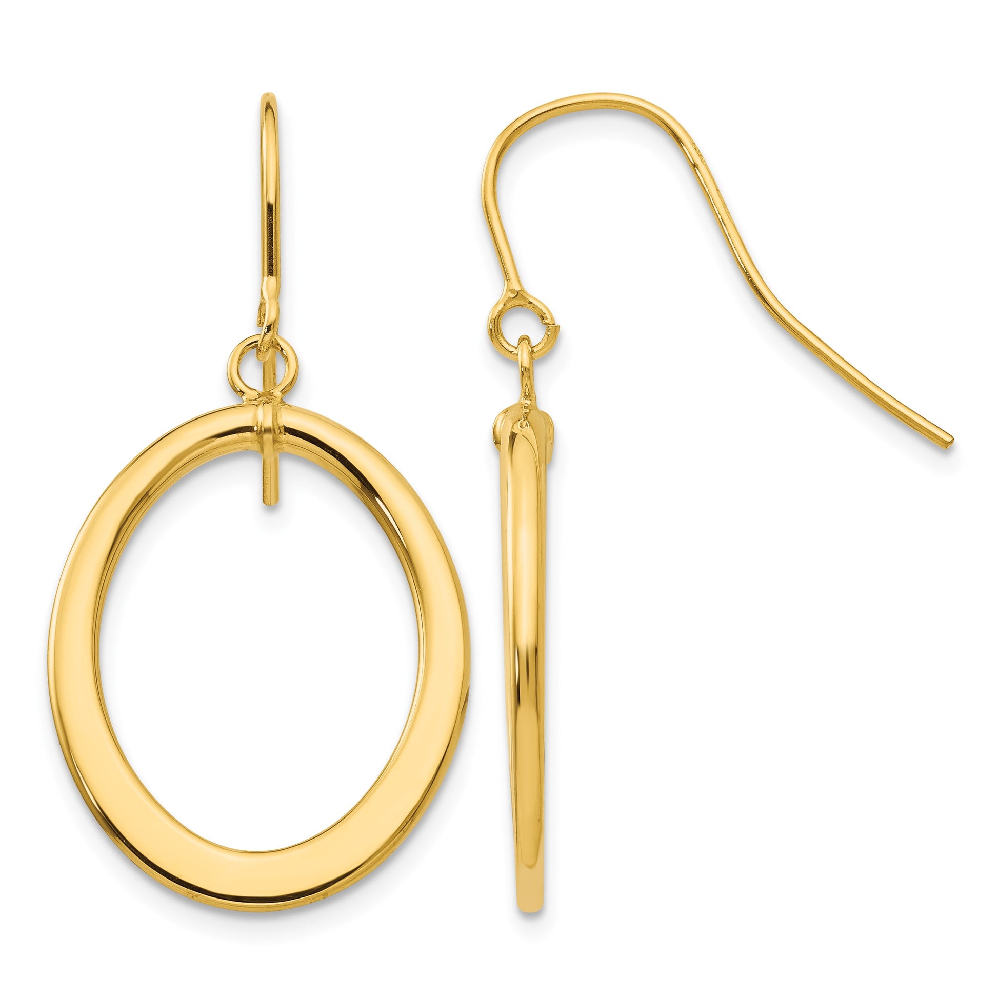 14k Polished Tapered Flat Oval Dangle French Hook Earrings