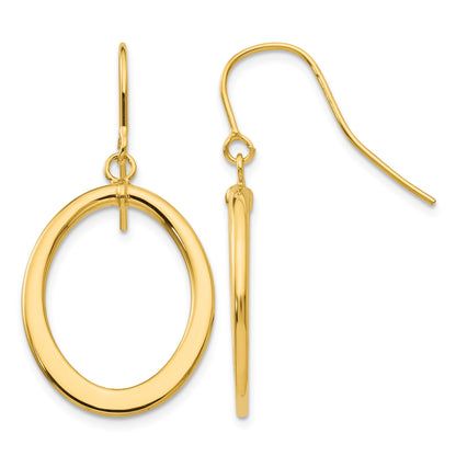 14k Polished Tapered Flat Oval Dangle French Hook Earrings