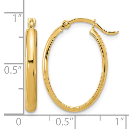 14K 3x23mm Oval Tube Hoop Earrings