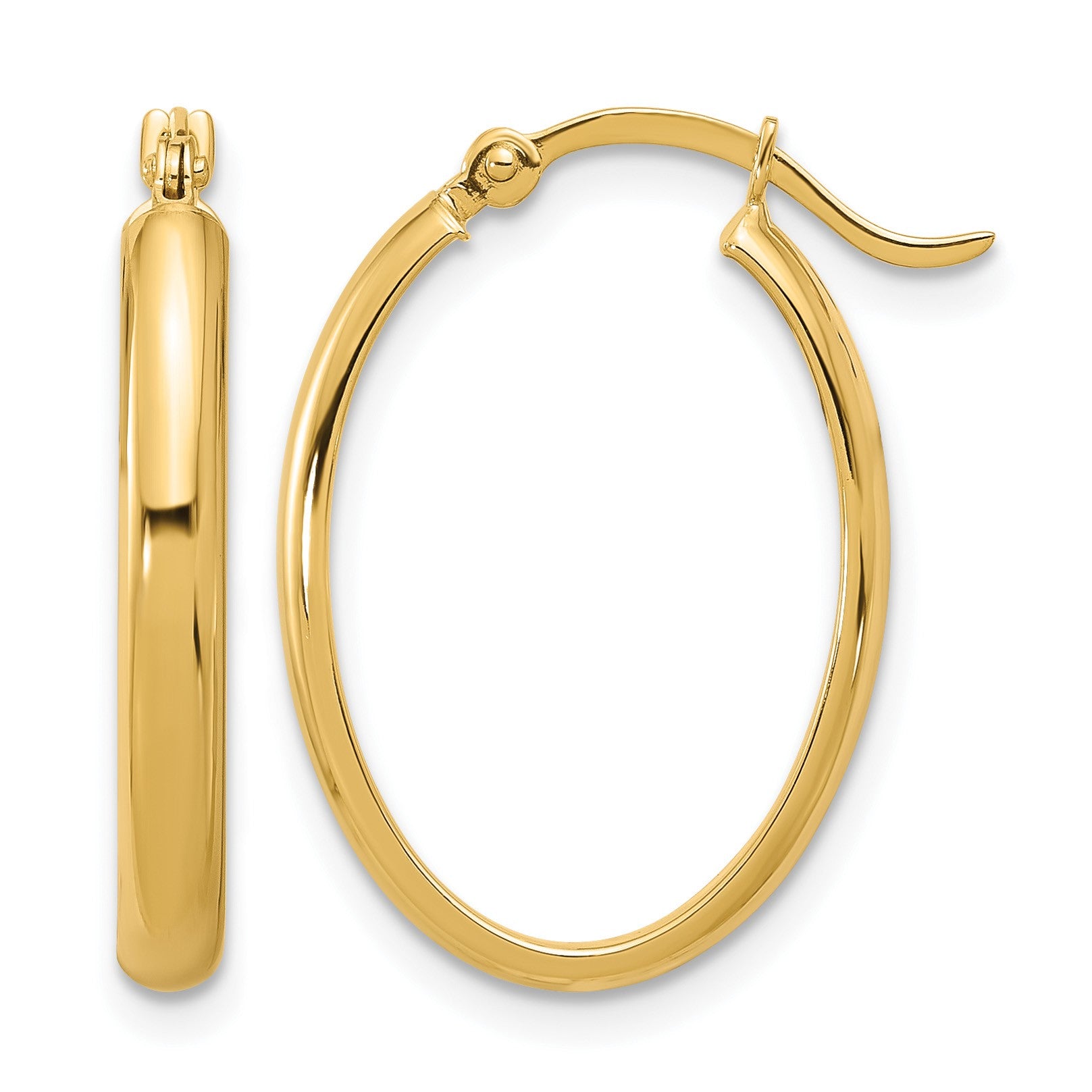 14K 3x23mm Oval Tube Hoop Earrings