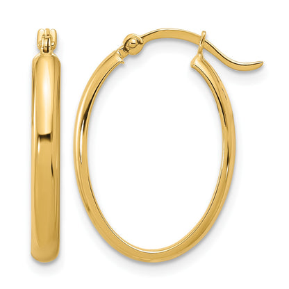 14K 3x23mm Oval Tube Hoop Earrings
