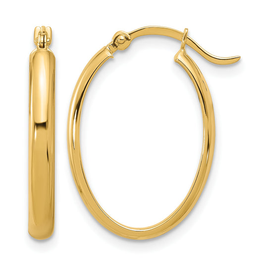 14K 3x23mm Oval Tube Hoop Earrings
