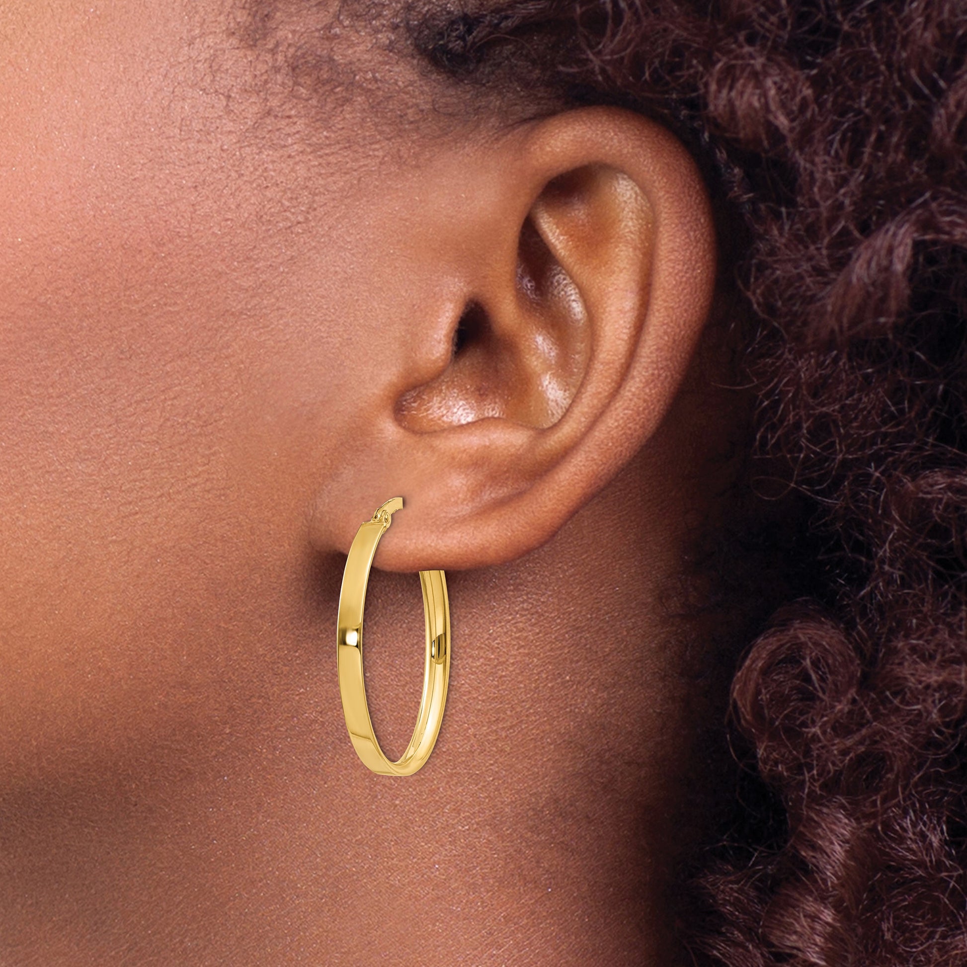 14K 3x30mm Oval Tube Hoop Earrings