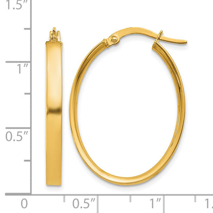 14K 3x30mm Oval Tube Hoop Earrings