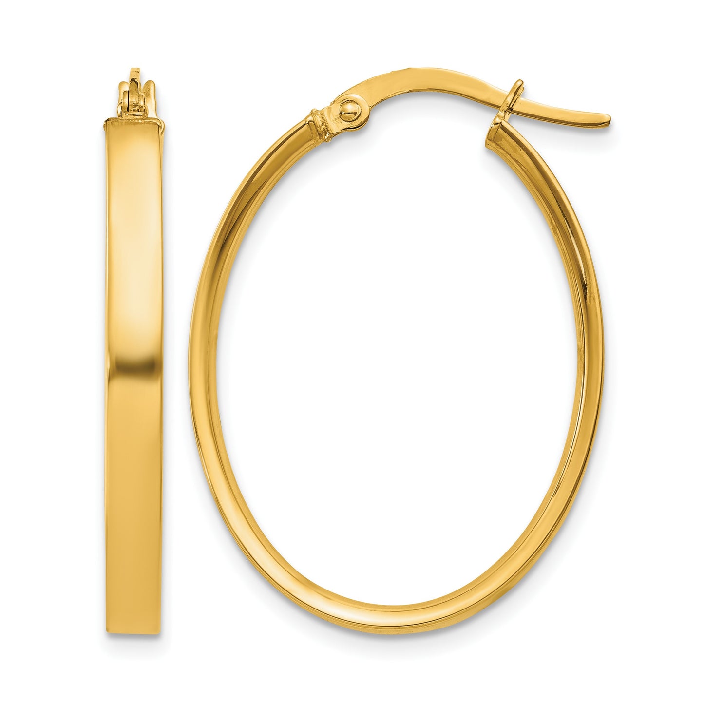 14K 3x30mm Oval Tube Hoop Earrings