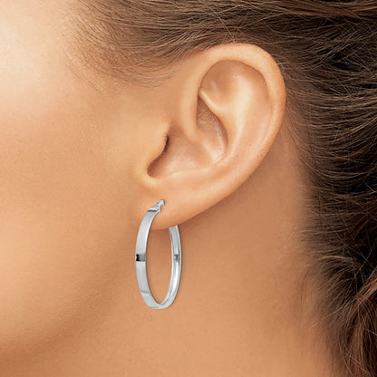 14K White Gold 3x29mm Tube Hoop Earrings