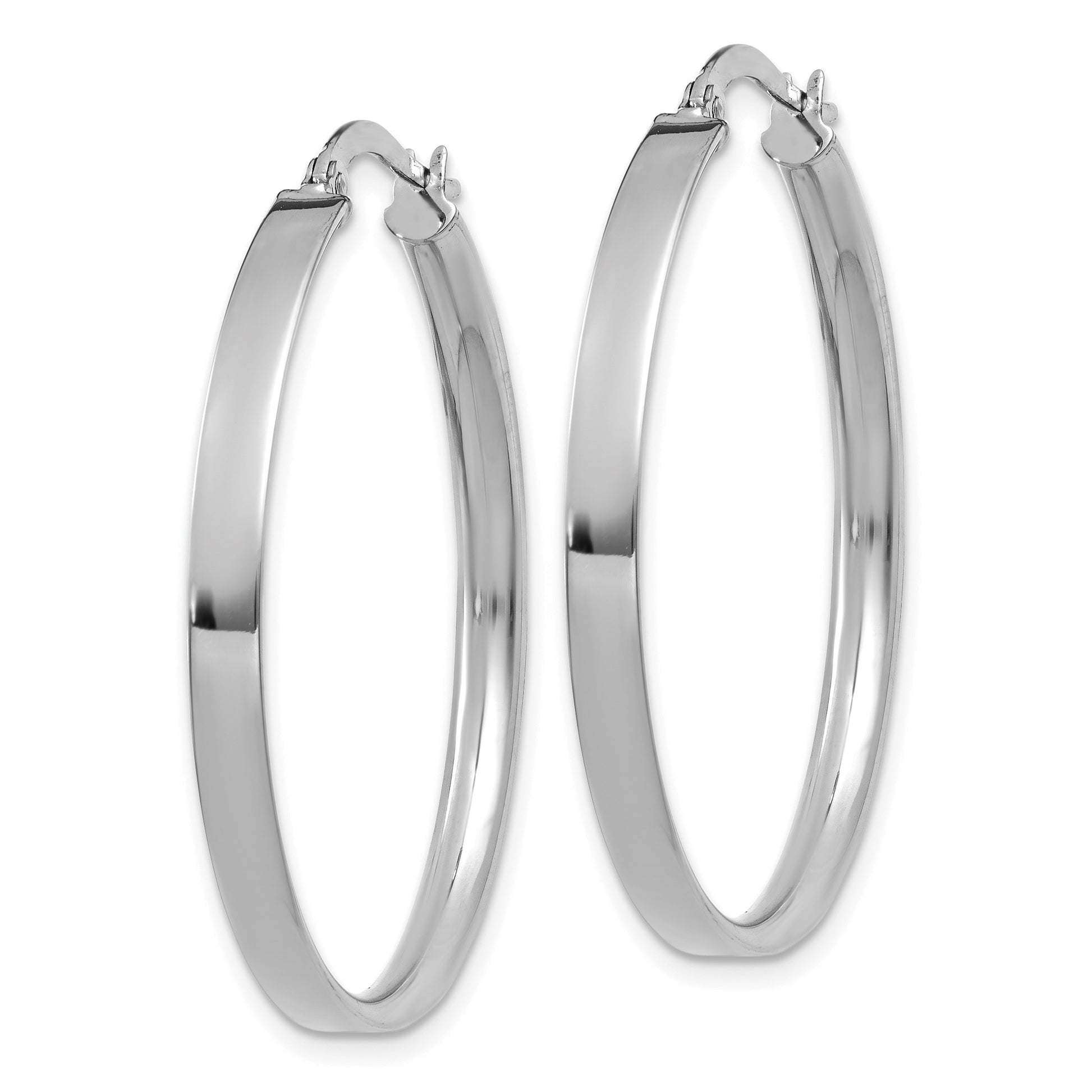 14K White Gold 3x33mm Tube Hoop Earrings