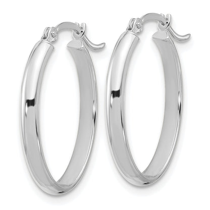 14K White Gold 3x23mm Oval Tube Hoop Earrings
