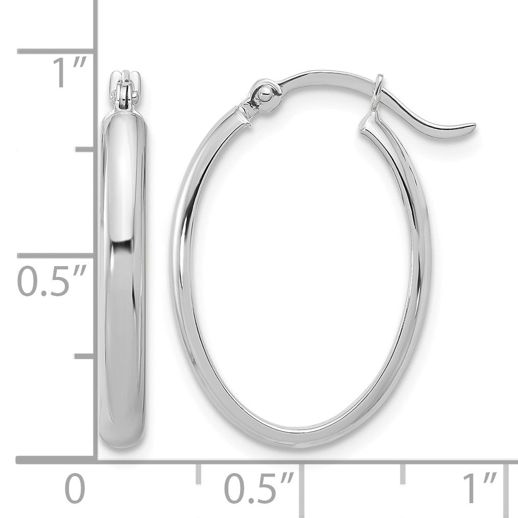 14K White Gold 3x23mm Oval Tube Hoop Earrings