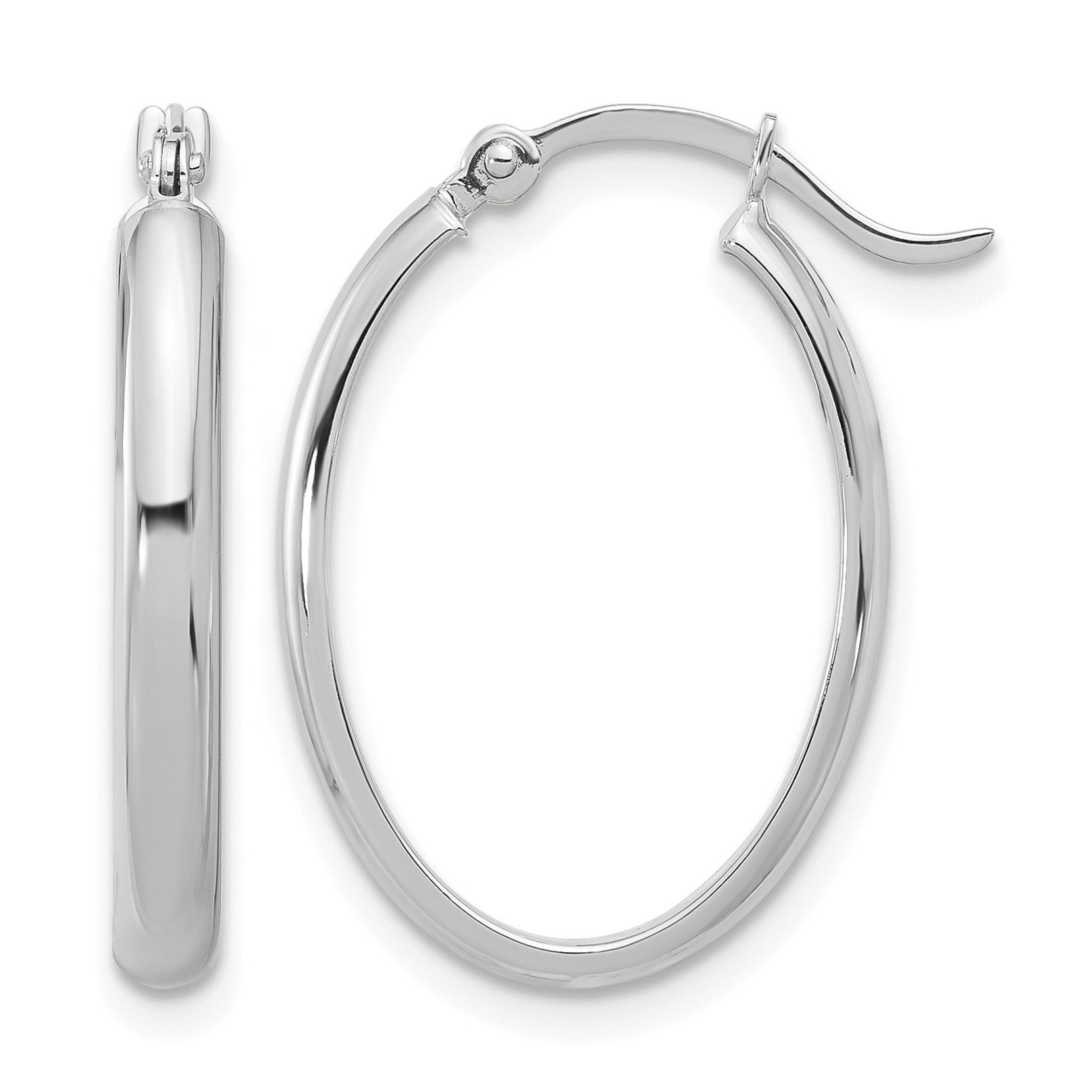 14K White Gold 3x23mm Oval Tube Hoop Earrings