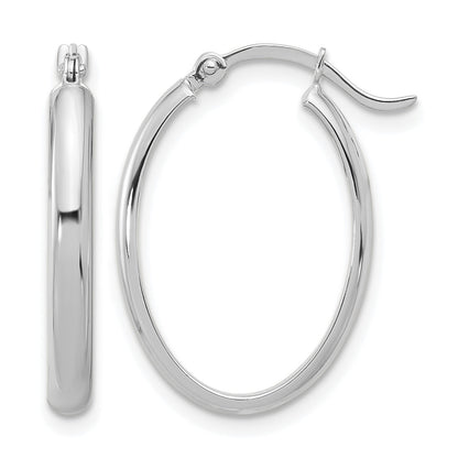 14K White Gold 3x23mm Oval Tube Hoop Earrings