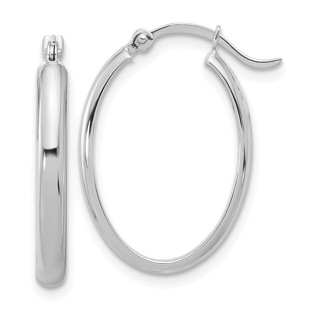 14K White Gold Oval Hoop Earrings