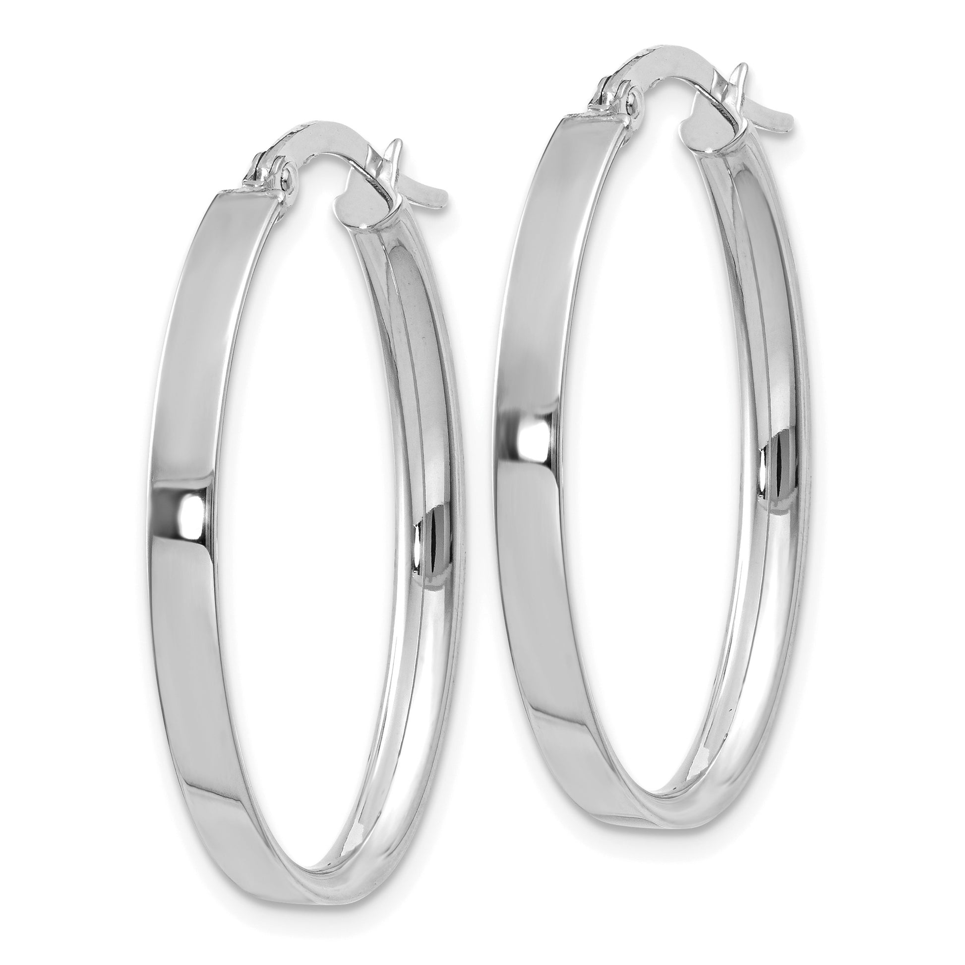 14K White Gold 3x30mm Oval Tube Hoop Earrings