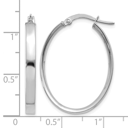 14K White Gold 3x30mm Oval Tube Hoop Earrings