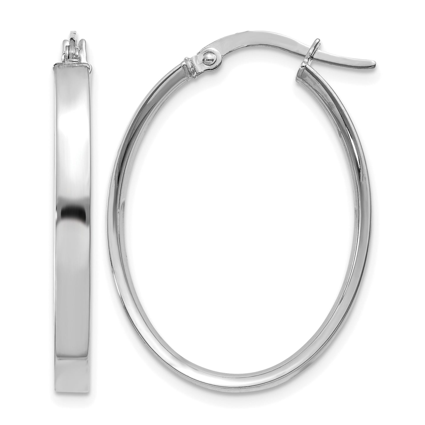 14K White Gold 3x30mm Oval Tube Hoop Earrings