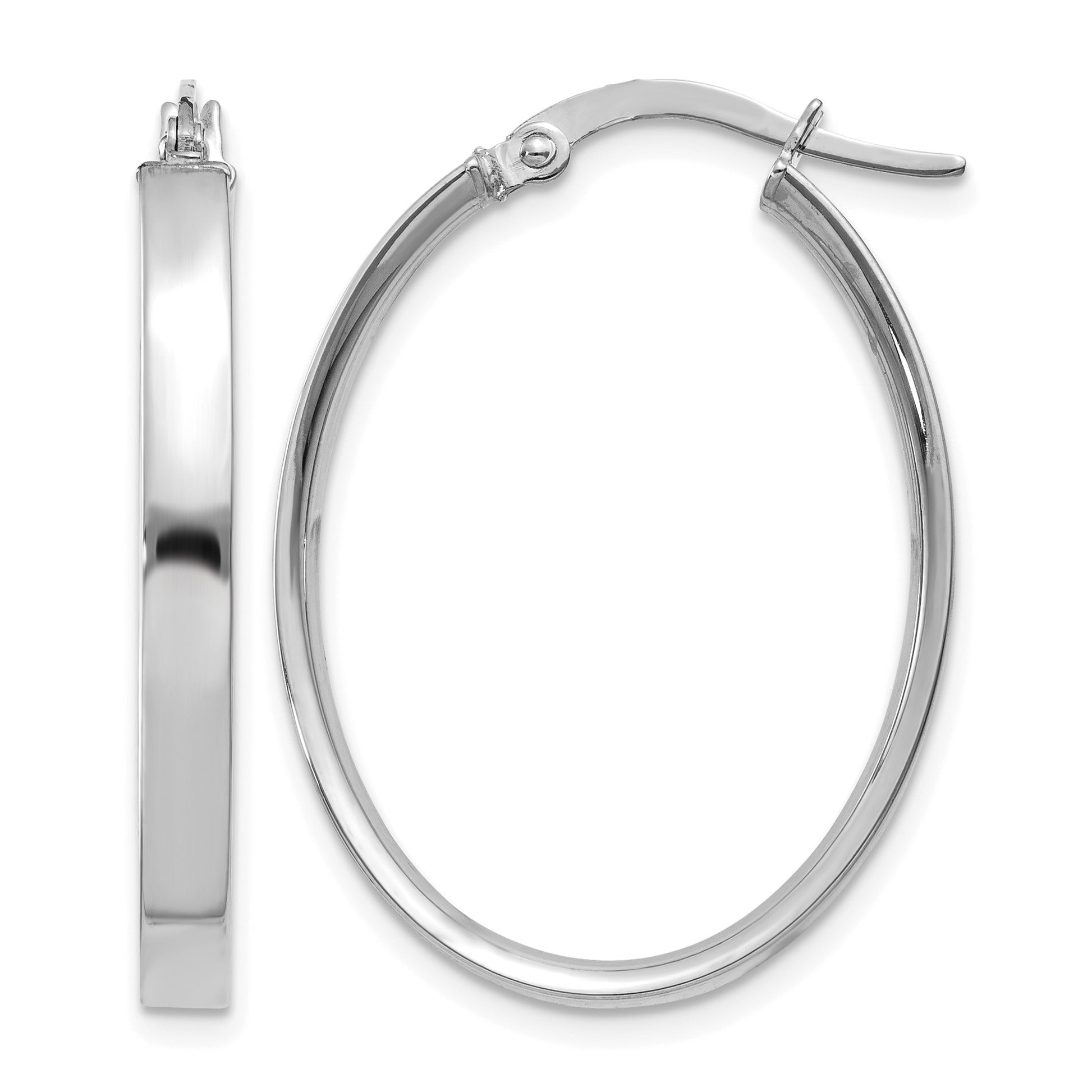 14K White Gold 3x30mm Oval Tube Hoop Earrings