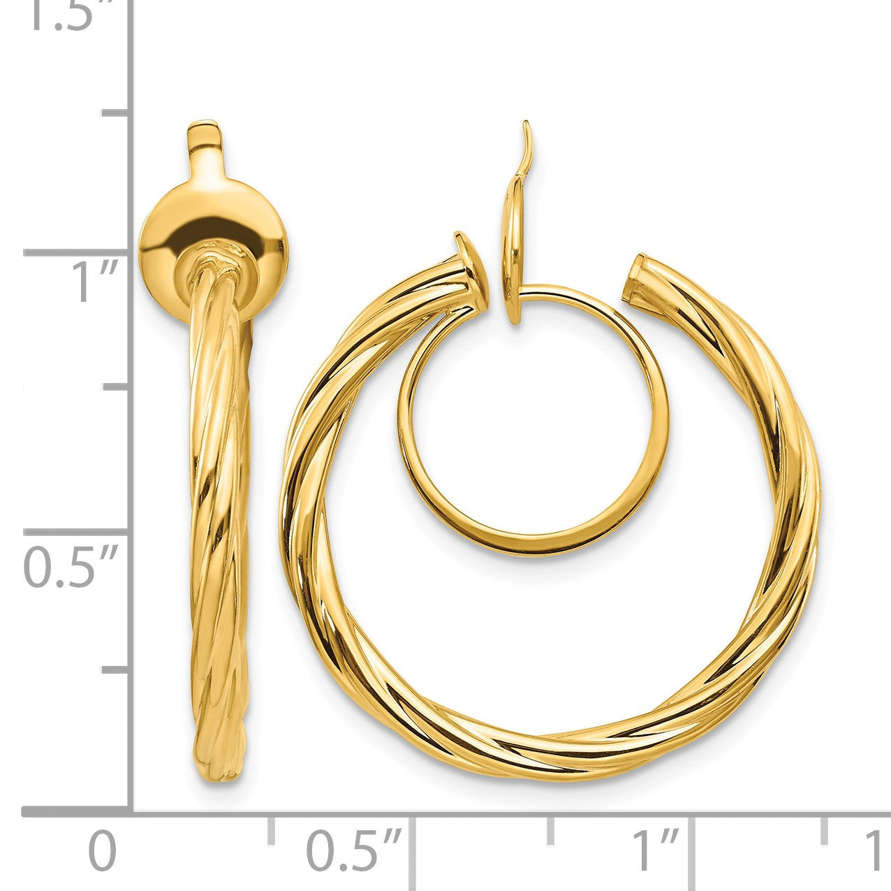 14K 2.25x24mm Polished Twisted Tube Hoop Non-pierced Earrings
