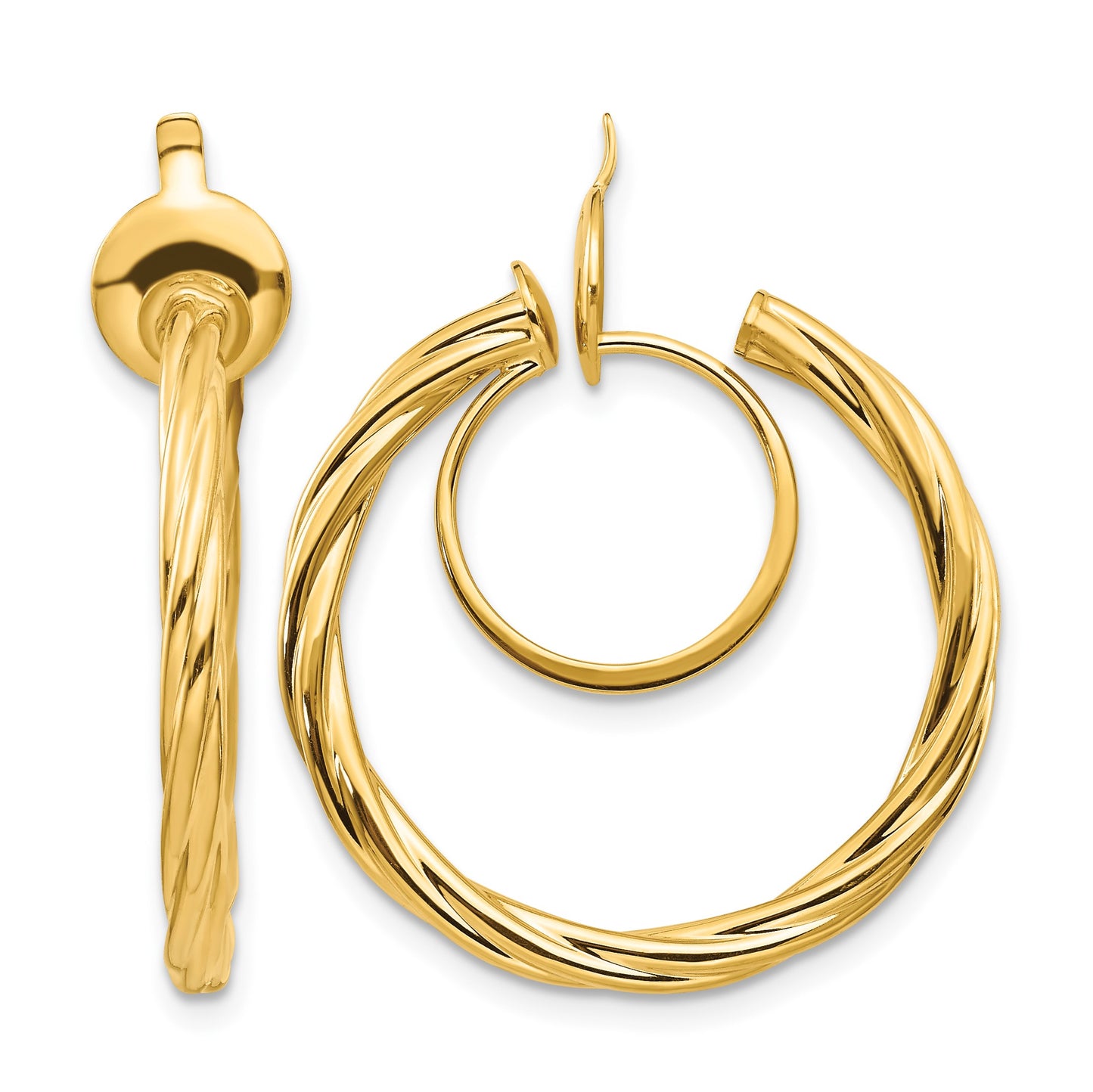 14K 2.25x24mm Polished Twisted Tube Hoop Non-pierced Earrings