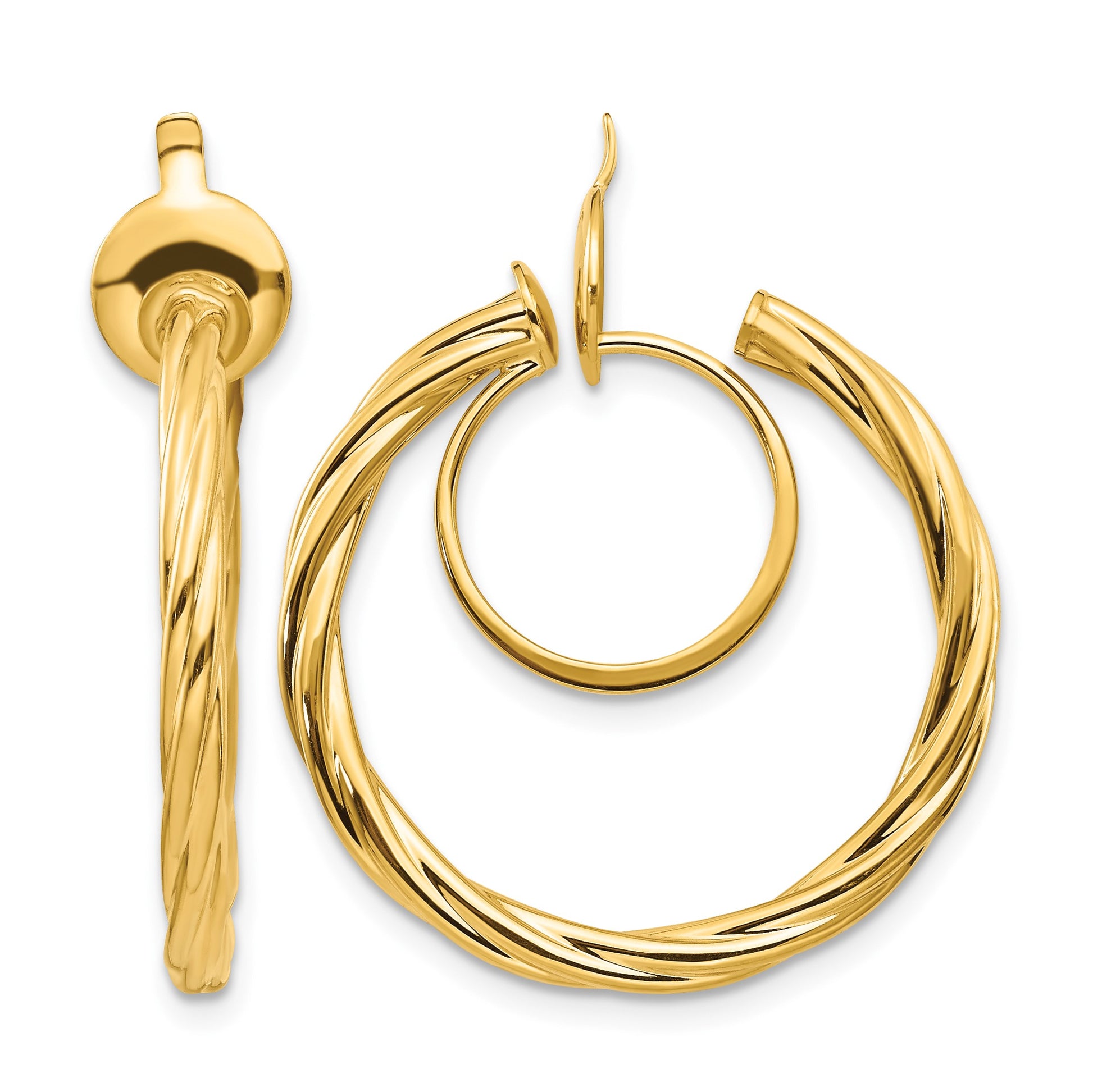 14K 2.25x24mm Polished Twisted Tube Hoop Non-pierced Earrings